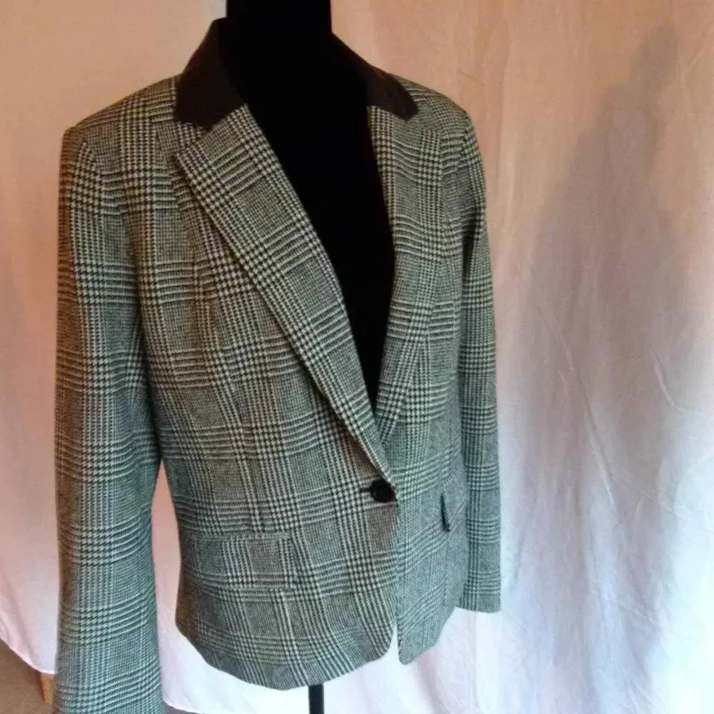 EUC Michael Kors Houndstooth Leather Blazer jacket 12